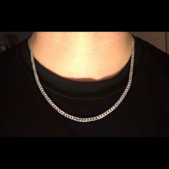Solid Silver Chain Cuban Link 20in 4mm and Silver Cross 925 Italy Made in Italy - Picture 4 of 5